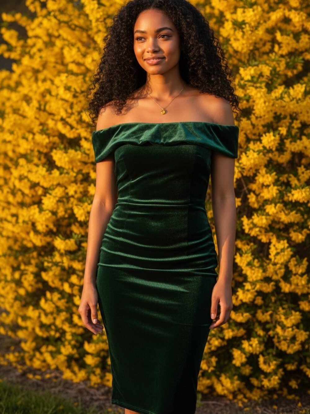 Xscape Strapless Dark Green Velvet Dress